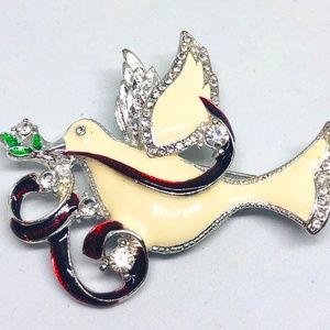 Vintage Enameled Holiday/ Christmas Dove Brooch